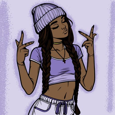 realistic teenage girl with braids and a beanie and crop top doing 🫶🏼