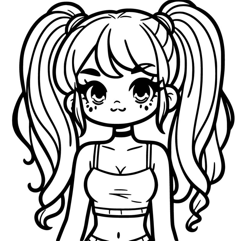 a pretty girl with pig tails and a crop top on