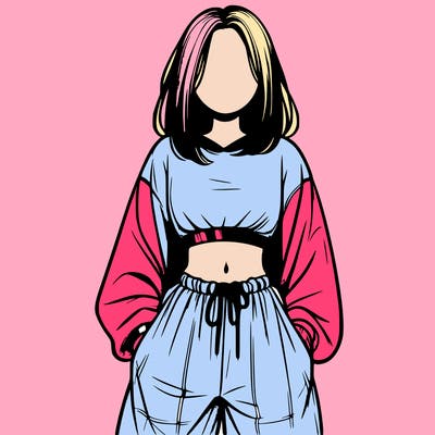 realistic girl faceless with baggy pants and a crop top