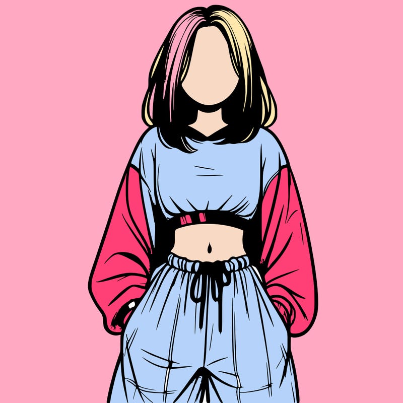 realistic girl faceless with baggy pants and a crop top