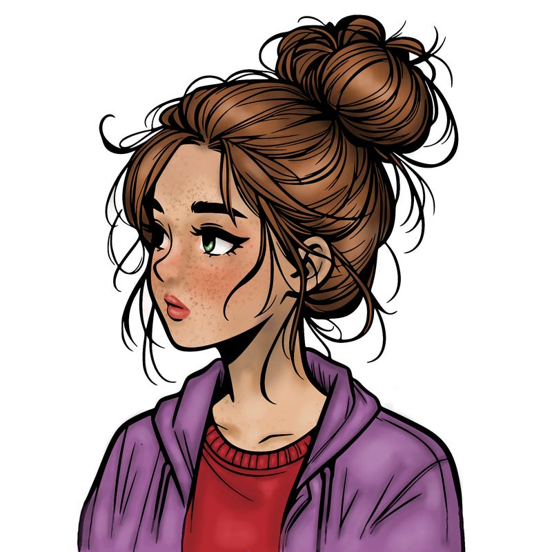 realistic teenage girl with a messy bun