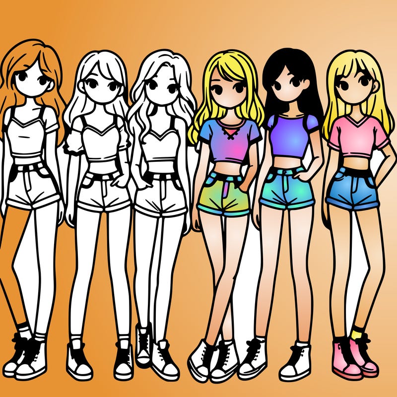 a group of girls wearing crop tops and shorts