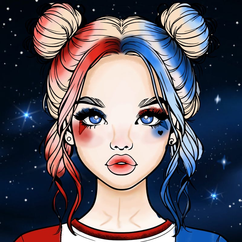 realistic girl with two buns in hair and lips