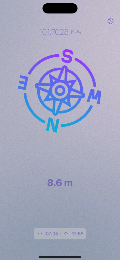 Altimeter GPS Barometer - Altimeter GPS Barometer app interface showing atmospheric pressure compass altitude and sunrise sunset times