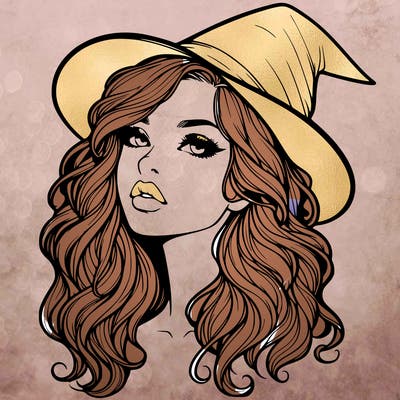 realistic witch girl with wavy hair and lips