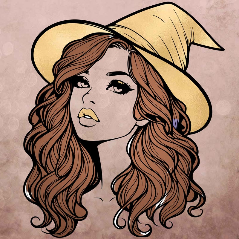realistic witch girl with wavy hair and lips