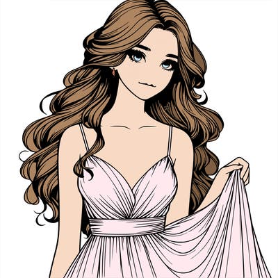 realistic girl in flowy silky prom dress