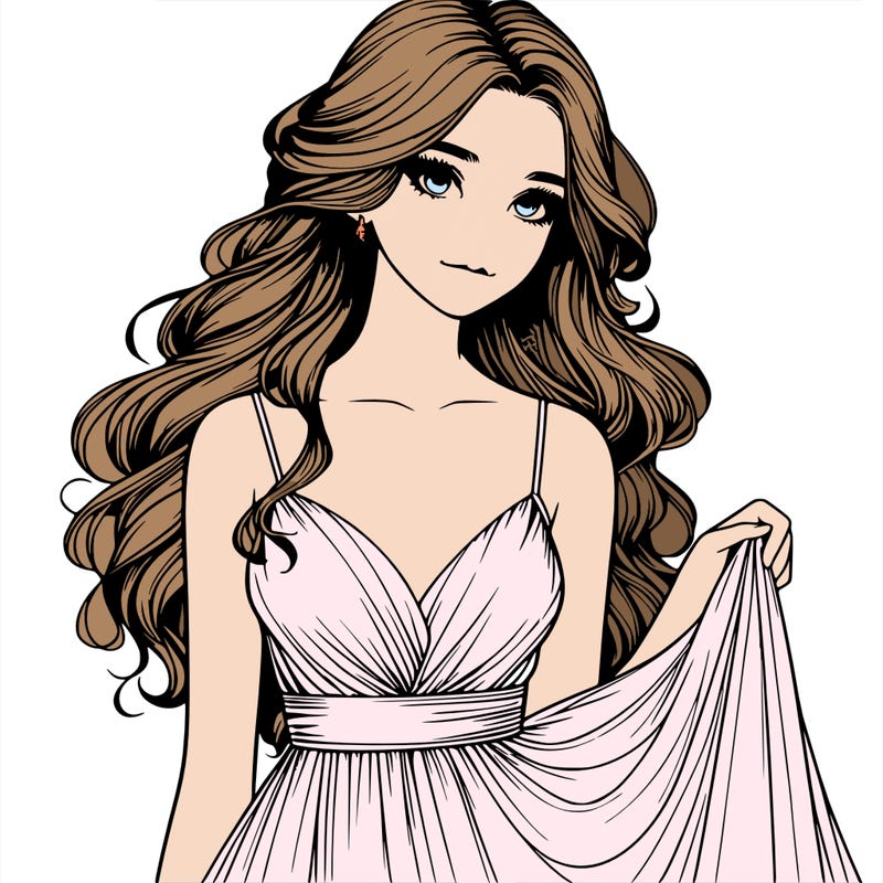 realistic girl in flowy silky prom dress