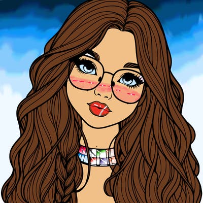 girl with long hair and freckles and glasses realistic