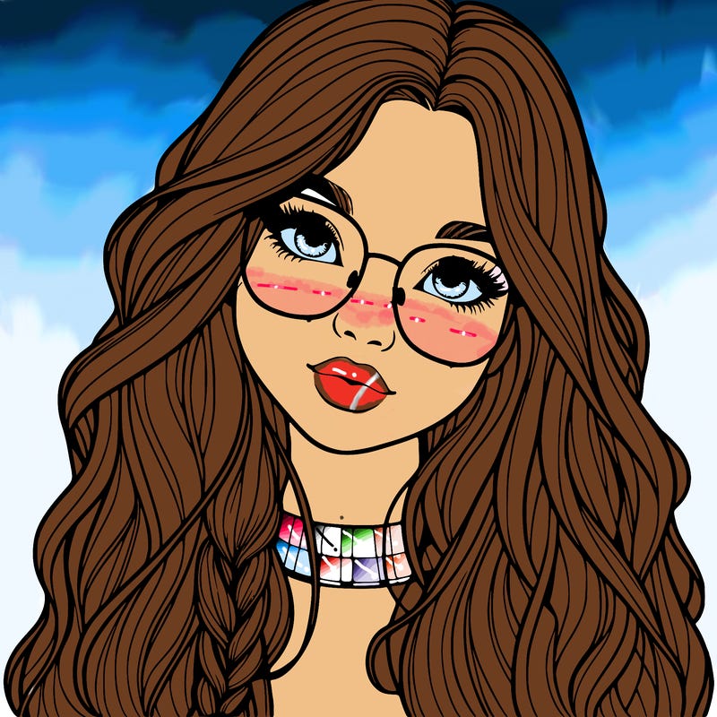 girl with long hair and freckles and glasses realistic