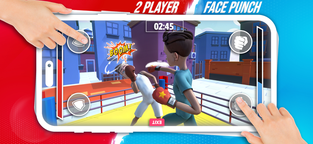 Two Player Games - Red Vs Blue - Two players playing a boxing mini game on a single device screen.
