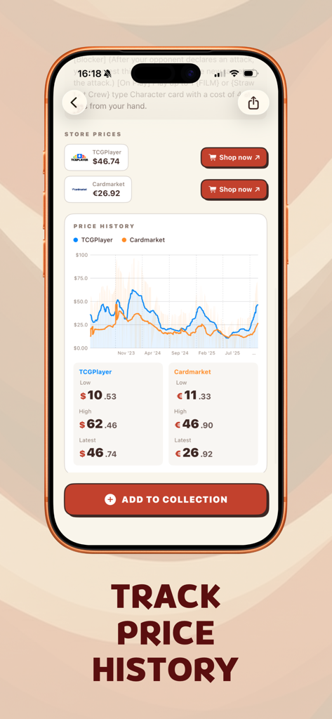 Bounty: OP TCG Scanner - Bounty app interface showing One Piece card price history and market values