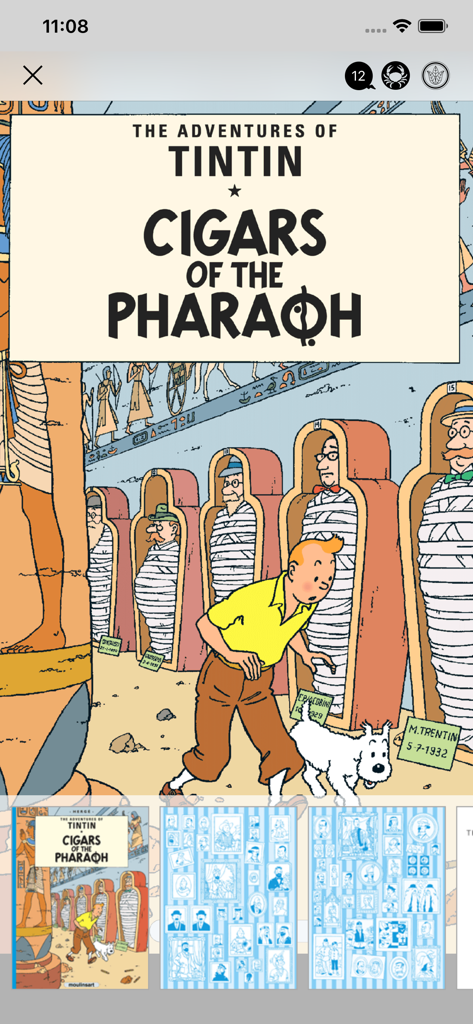 The Adventures of Tintin - Cover of Cigars of the Pharaoh comic book in the Tintin official app