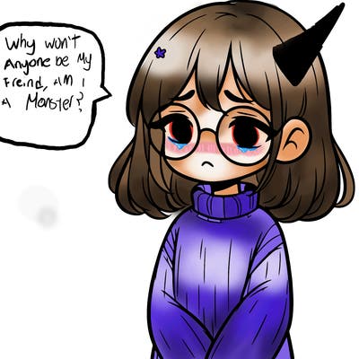 sad girl with glasses in a sweater