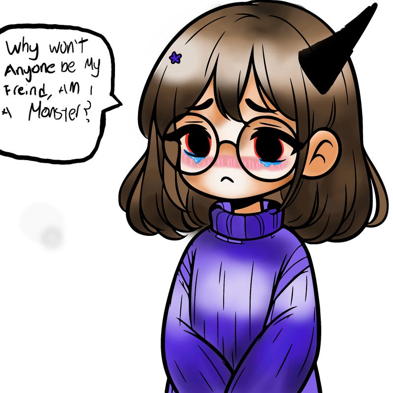 sad girl with glasses in a sweater