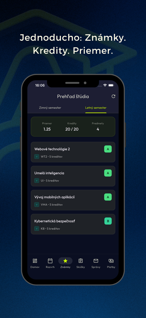 Aplicativo Ajsik mostrando notas do aluno, média e resumo de créditos
