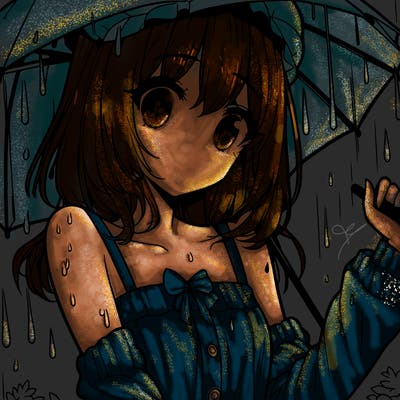 pretty anime girl in the rain