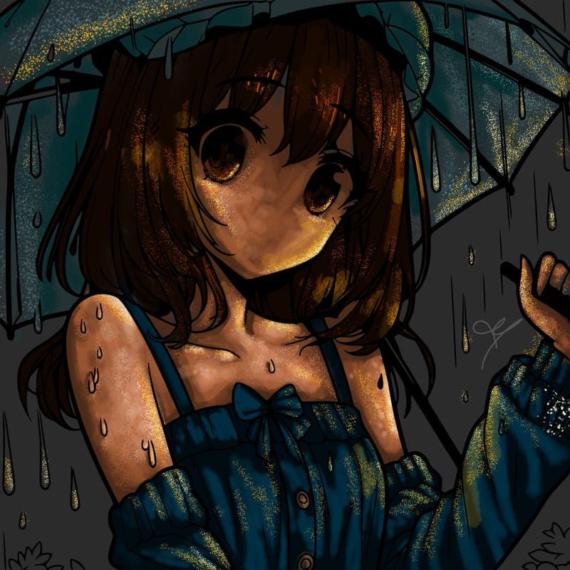 pretty anime girl in the rain