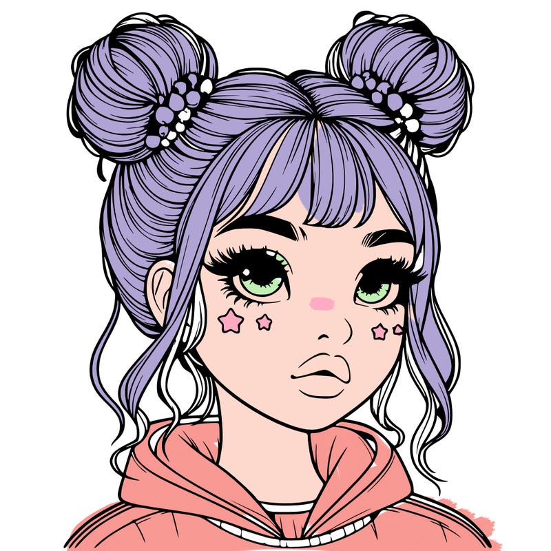 realistic girl with space buns