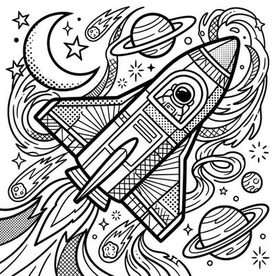Embark on an intergalactic journey with this vibrant Pop Art manned spacecraft coloring page. Featuring bold lines and iconic space elements, it's perfect for coloring enthusiasts ready for an adventure.