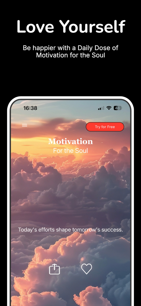 Quote of the Day: Daily Wisdom - 夕日の背景に感動的な引用を表示する「今日の名言」アプリのインターフェース。