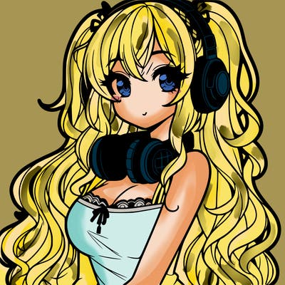 pretty anime gamer girl with long wavy hair