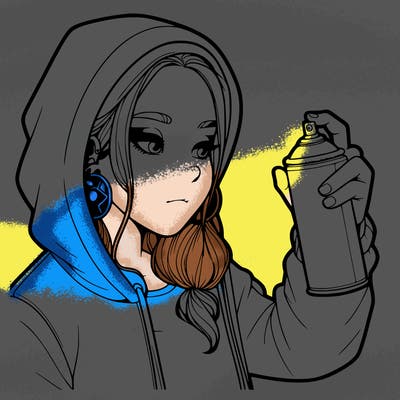 a realistic girl, spray painting