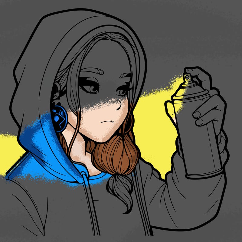 a realistic girl, spray painting