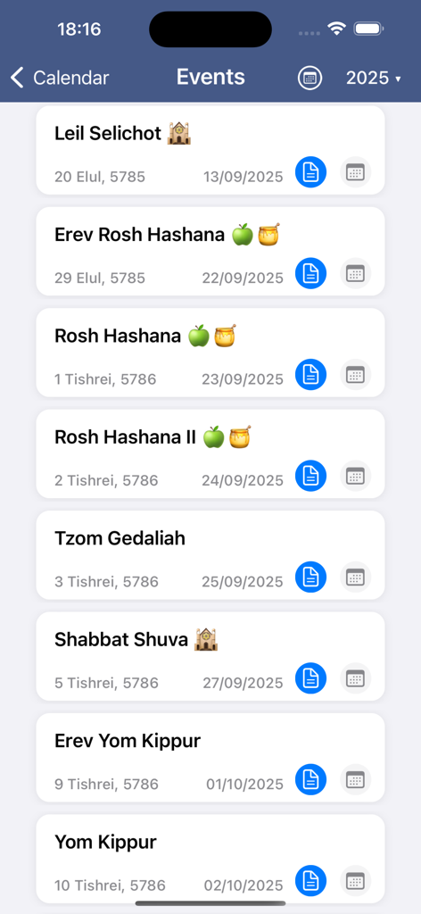 A list of upcoming Jewish holidays and events for 2025 including Rosh Hashanah and Yom Kippur