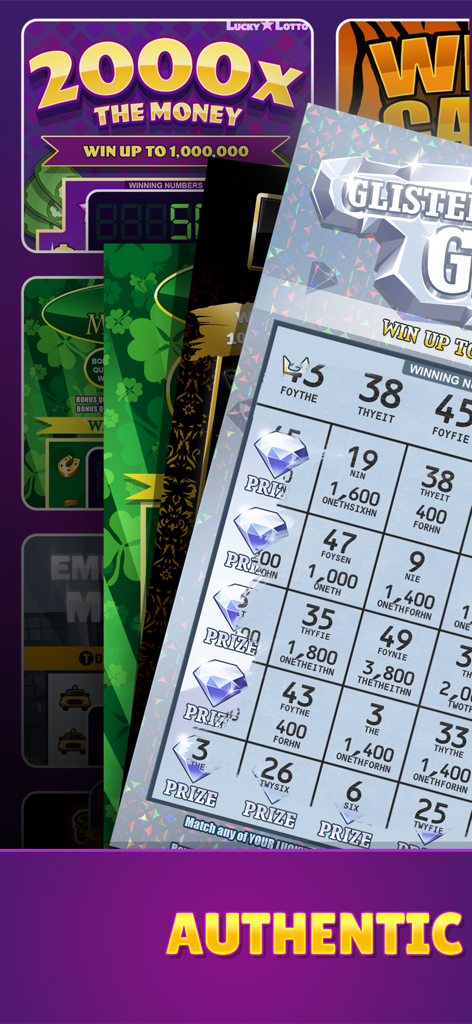 Lucky Lotto - Mega Scratch Off - A variety of colorful and authentic digital scratch-off lottery tickets from the Lucky Lotto mobile game.