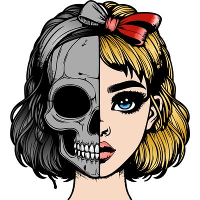 realistic girl with half skull mask