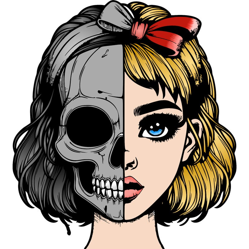 realistic girl with half skull mask