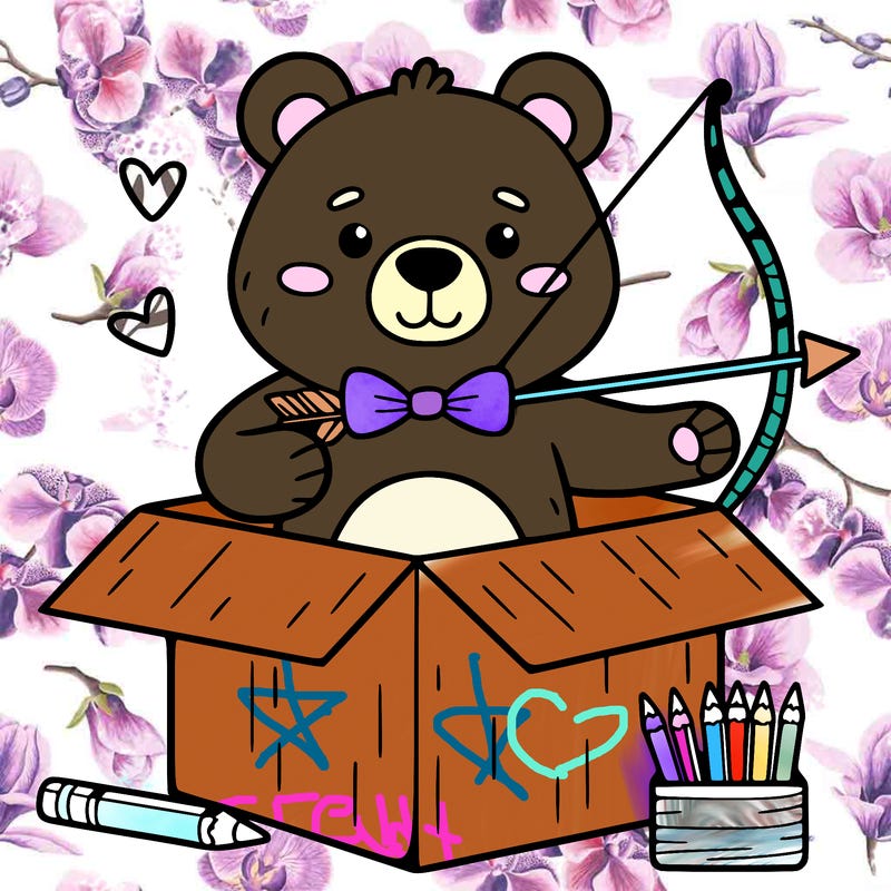 a bear in a box with a bow and arrow