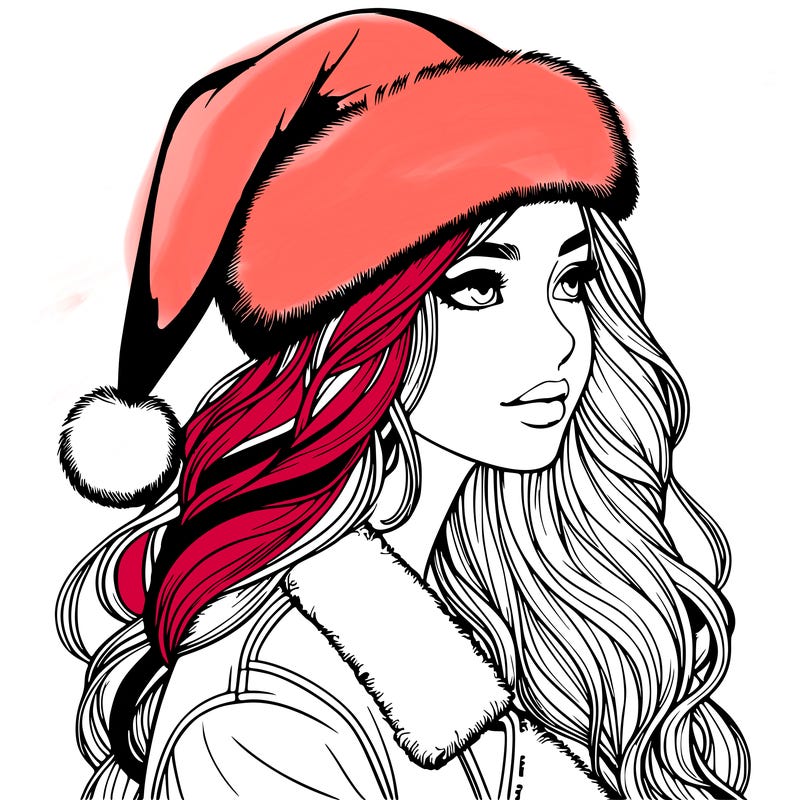 realistic girl in santa hat
