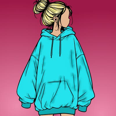 realistic girl with a oversized sweatshirt on and a bun