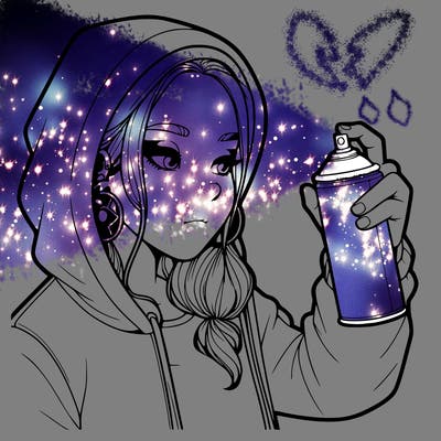 a realistic girl, spray painting