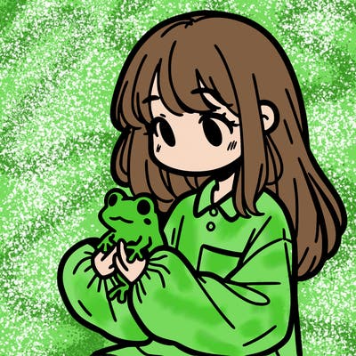 girl with long hair and a oversized shirt. and she is holding a frog