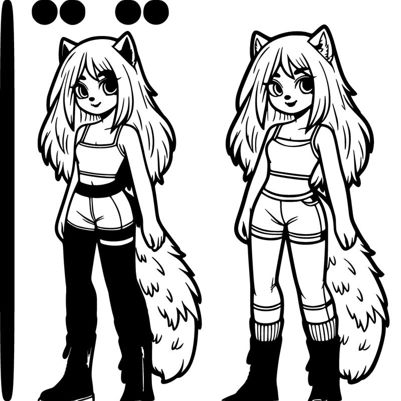 girl with wolf cut and a crop top with leggings and long combat boots