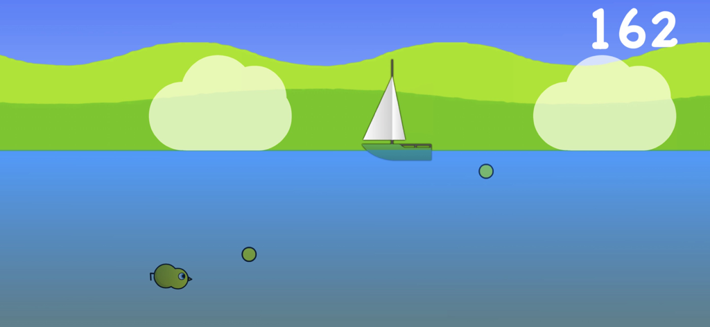 A green duck swimming underwater during a training mini game in Duck Life