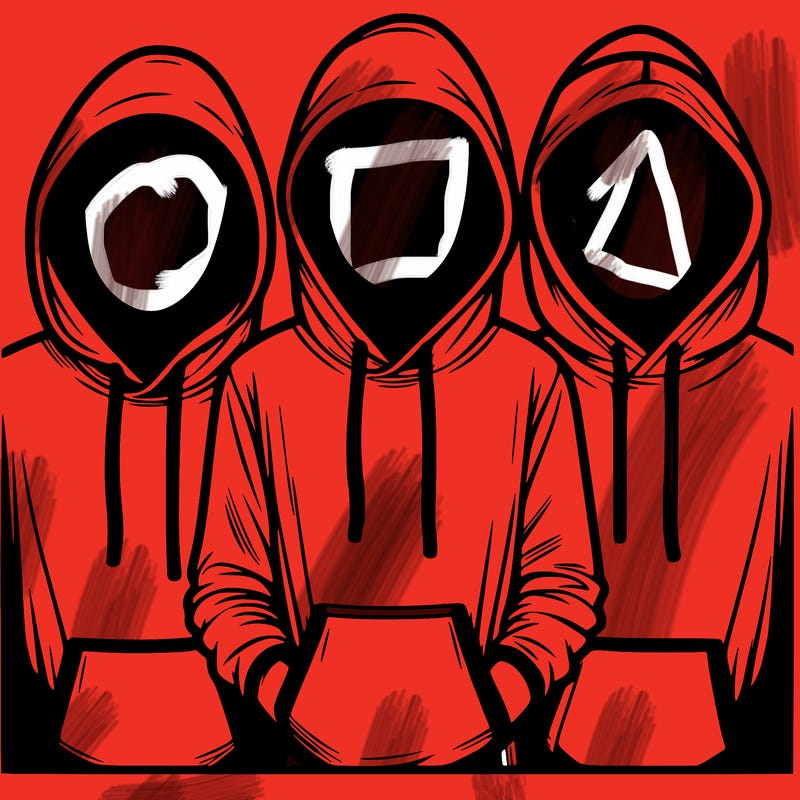 3 faceless people in  hoodies