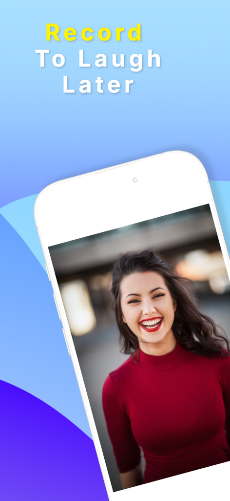 Heads Up 7 Up - Eine lachende Frau auf einem Smartphone-Bildschirm, die die Videoaufnahmefunktion der Heads Up 7 Up App zeigt.