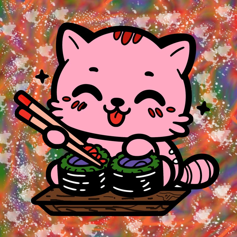 cute cat eating sushi.