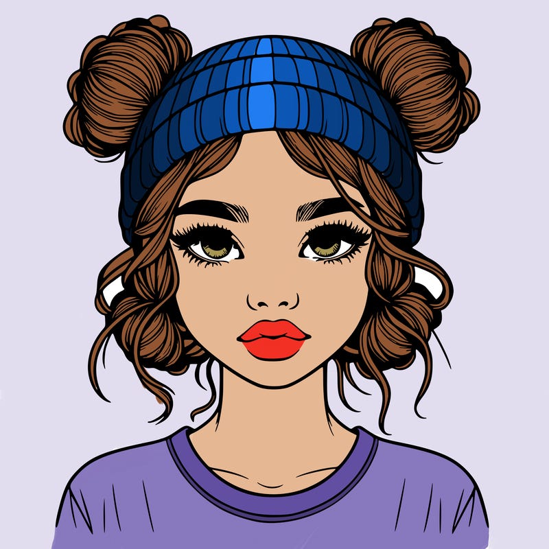 realistic girl with buns in her hair with a beanie on