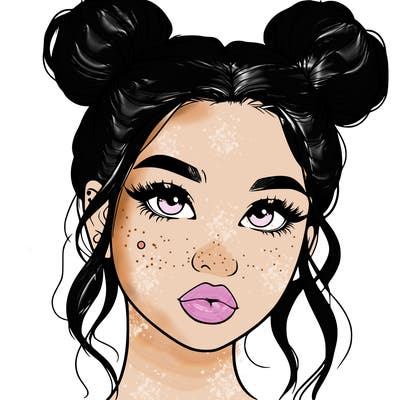 realistic girl with two buns on her hair and lips