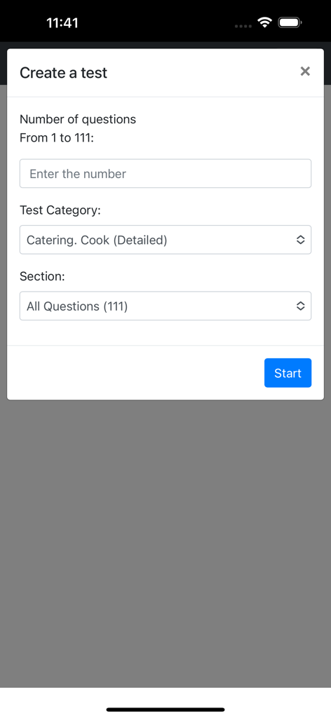 Catering. Cook Detailed CES - Bildschirm zur Einrichtung eines benutzerdefinierten maritimen Catering-Übungstests