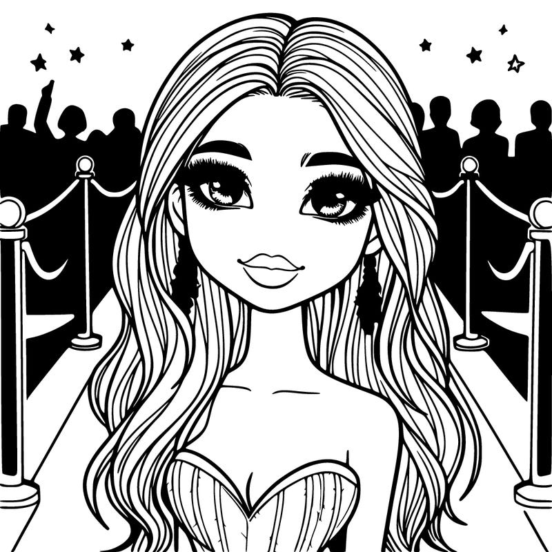 a realistic girl in full makeup and a dress at the red carpet