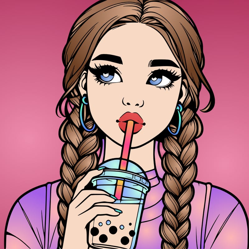 realistic girl with braided hair drinking boba