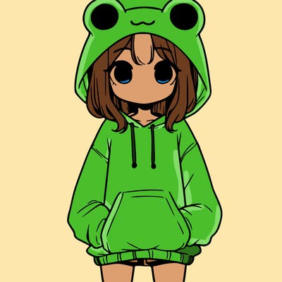 girl with baggy sweatshirt and frog hood