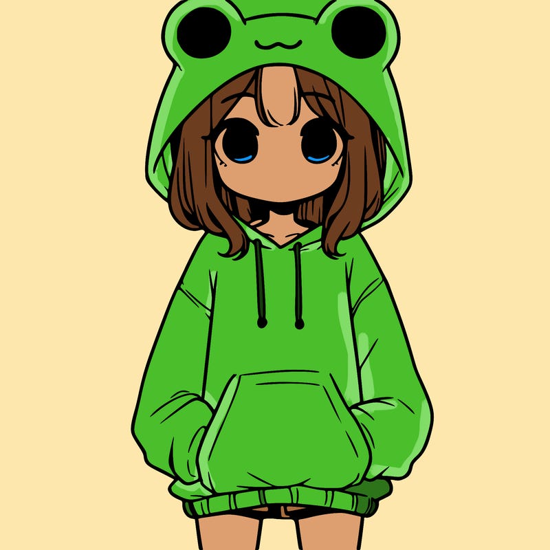 girl with baggy sweatshirt and frog hood