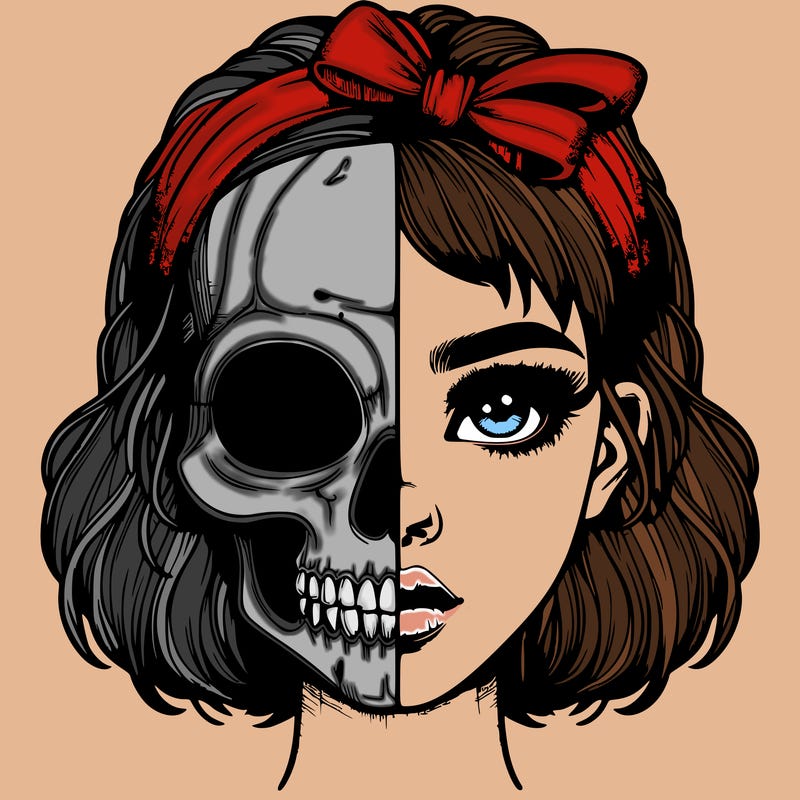 realistic girl with half skull mask